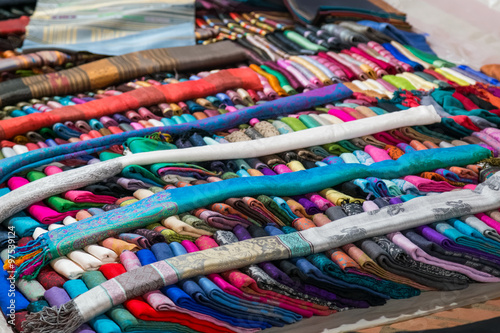 Laotian skirts are sold at night market in Luang Prabang,  Laos photo