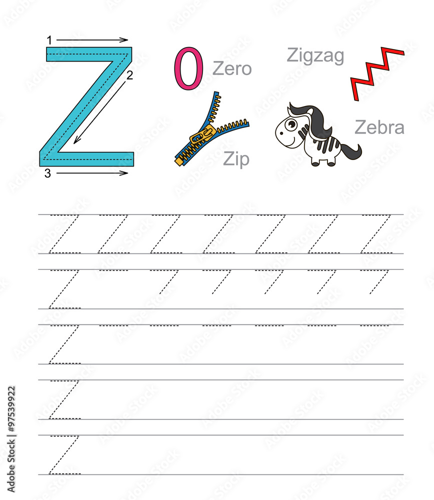 Letter Z. Learn handwriting. Adobe Stock