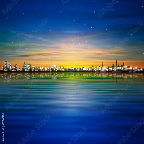 abstract stars background with sunset in Tallinn