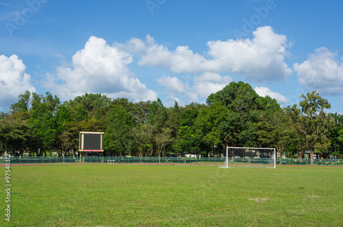 football field with blue sky