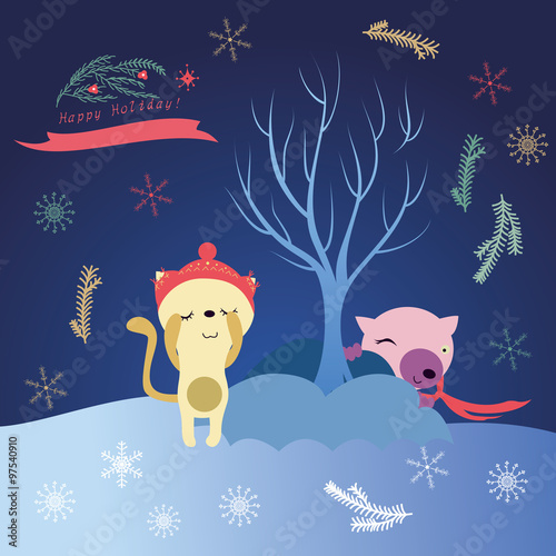 winter holiday background, cute greeting card