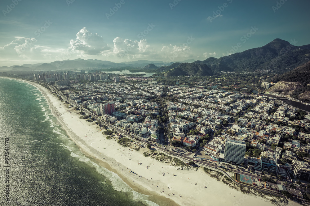 Aerial view of Rio De Janeiro's Barra Da Tijuca beach