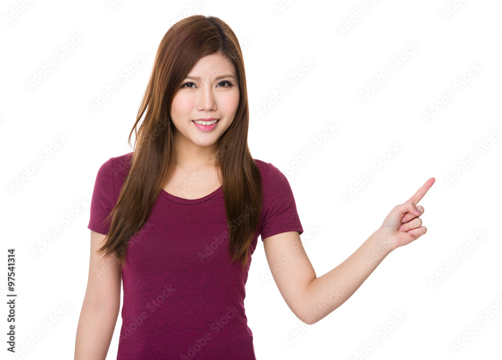 Asian Woman showing finger point up Asian Woman showing finger point up