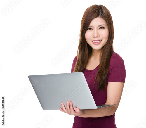 Woman use of the notebook computer