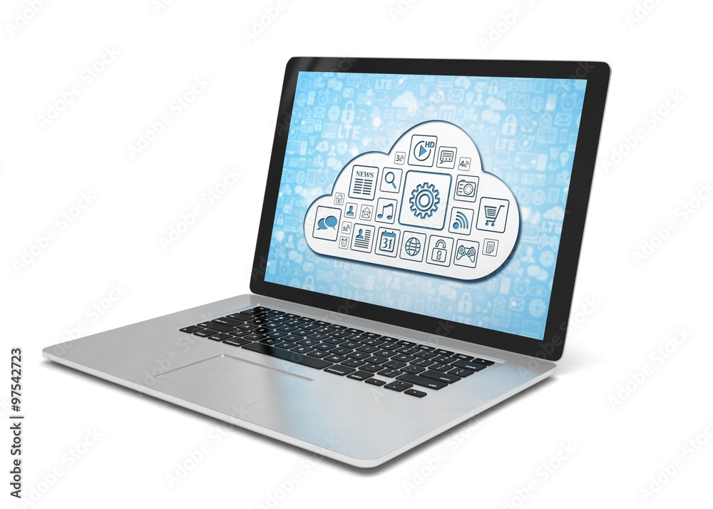 3d rendering of a laptop with cloud concept 3d rendering of a laptop with cloud concept
