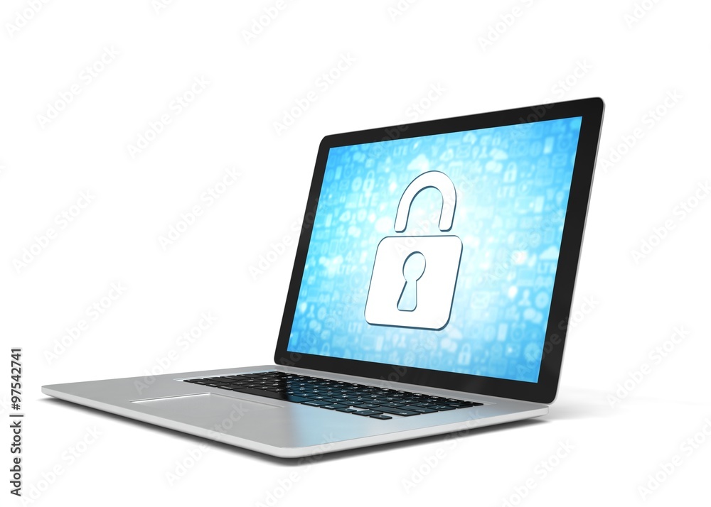 3d rendering of a laptop with security concept 3d rendering of a laptop with security concept