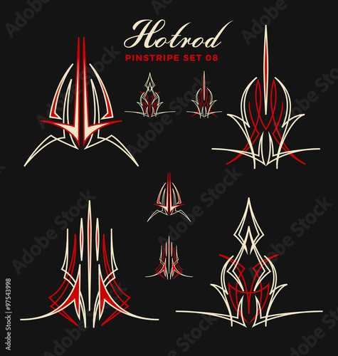 Set of vintage pin striping line art. For vinyl sticker, painting template, tattoo. Vector illustration