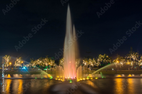 fountain at night in Suan Luang Rama 9 Park and Botanical Garden is the largest in Bangkok