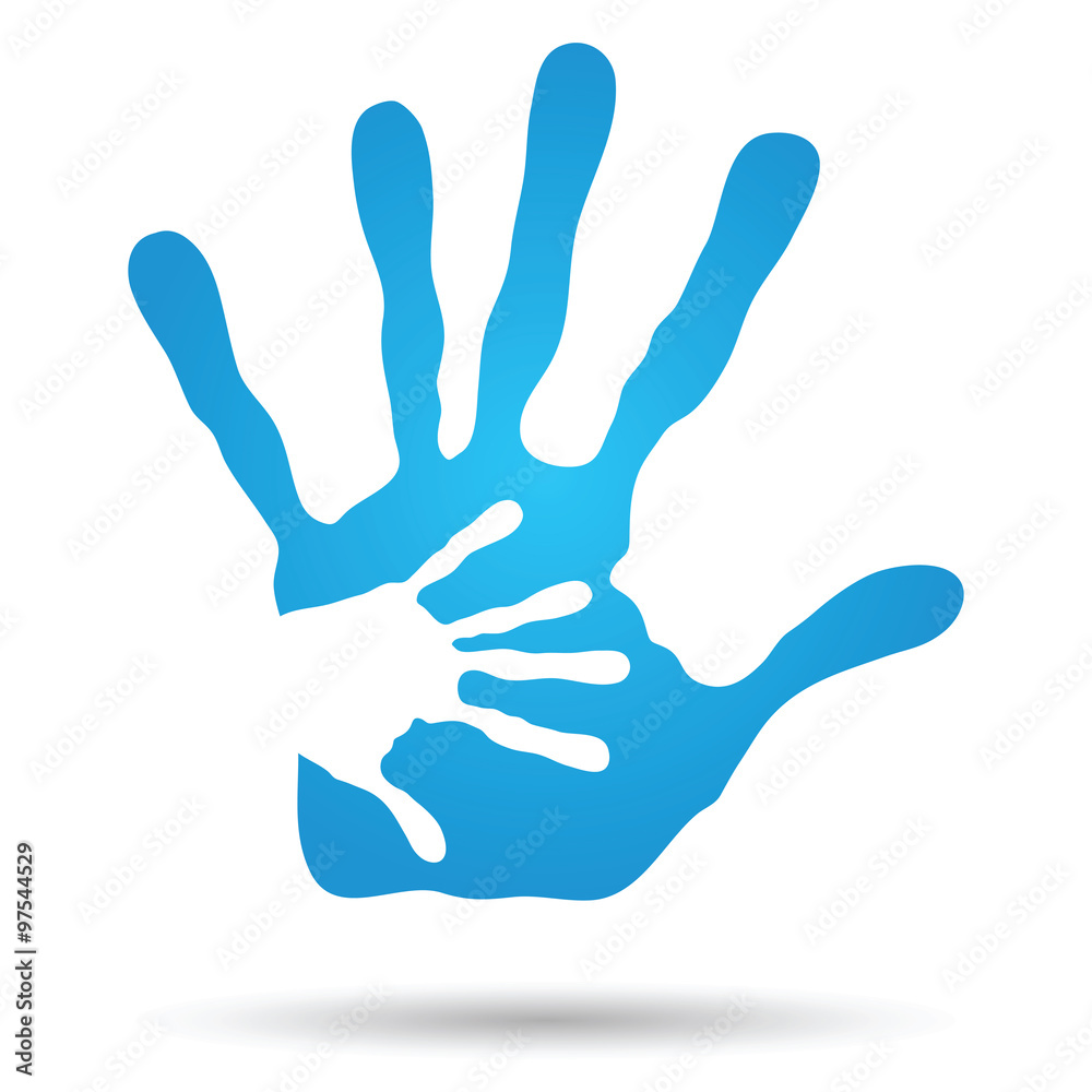 Vector conceptual mother and child blue hand print isolated Vector conceptual mother and child blue hand print isolated