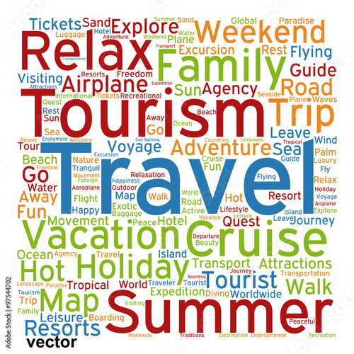Vector conceptual tourism or travel  word cloud