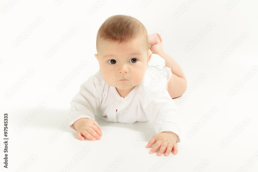 Baby newborn in the shirt closeup on white background. Baby newborn in the shirt closeup on white background.