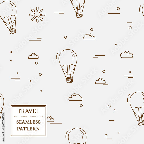 Air balloon seamless pattern. Thin line icon. Vector.