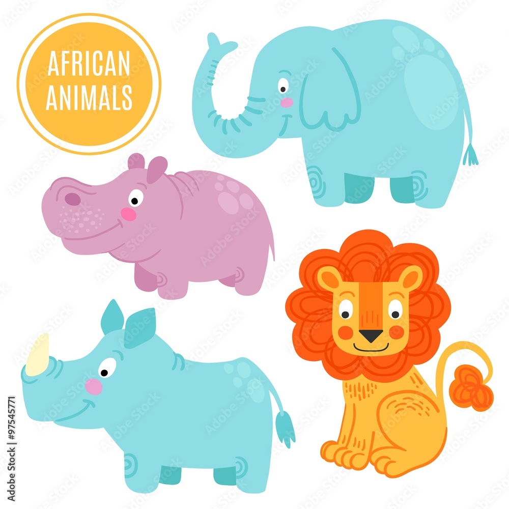 African animals set isolated on white background. African animals set isolated on white background.