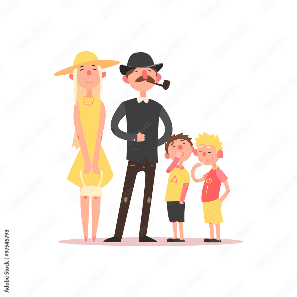 Family with Parents Wearing Hats. Vector Illustration Family with Parents Wearing Hats. Vector Illustration