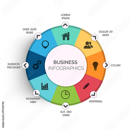 Colorful infographic circle with web symbols.