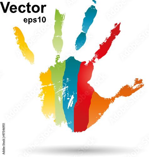 Vector conceptual child handprint with painted isolated on background