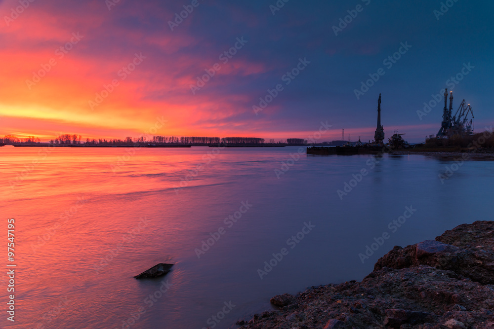 Cranes at sunrise in Shipyard