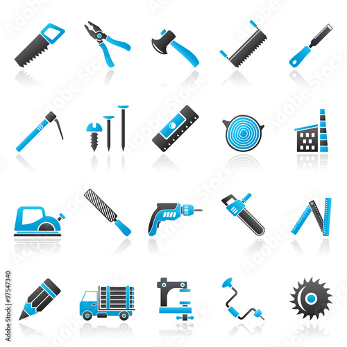 Carpentry, logging and woodworking icons - vector icon set
