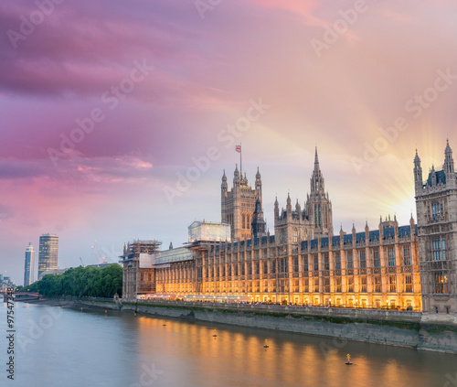 Houses of Parliament in Westminster at sunset - London