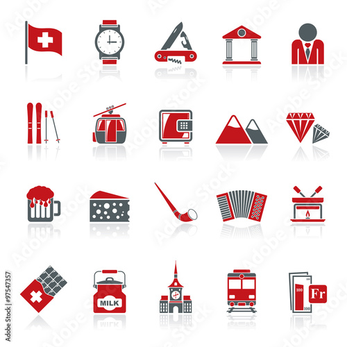 Switzerland industry and culture icons  - vector icon set