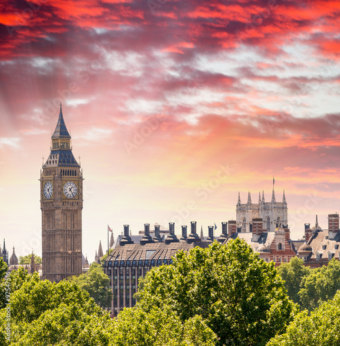 Magnificent sunset view of Houses of Parliament - London #97547516