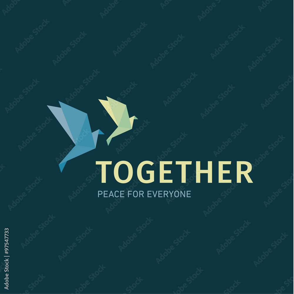 Two doves in the style of origami flying together for a charity fund logo Two doves in the style of origami flying together for a charity fund logo