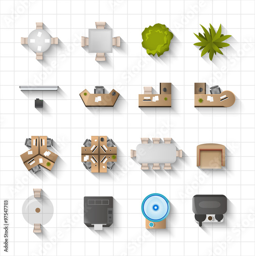 Office Interior Icons Top View