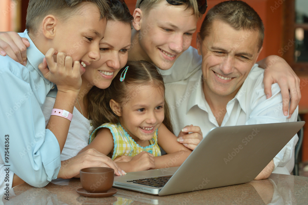 happy family  with laptop