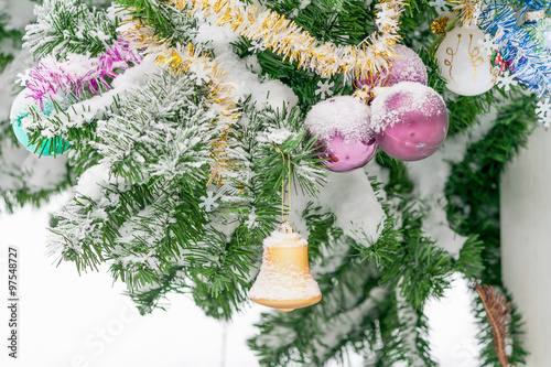 Christmas decorations close-up bell and balls