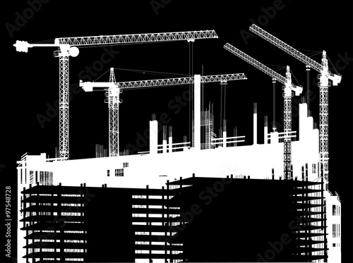 black and white unfinished houses illustration