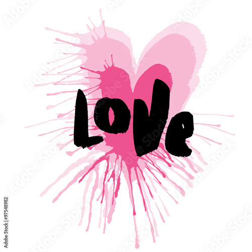 Hand-drawn heart with lettering of love. Vector typography poster, t-shirt apparel, print, card