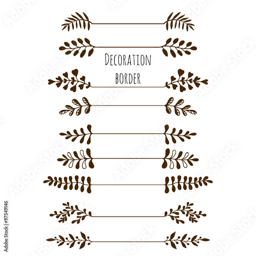 Decorative borders. Hand drawn vintage border set with leaves, branches.