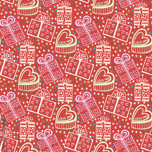 Vintage New year gift paper. Wrapping seamless background. Vector holidays texture.