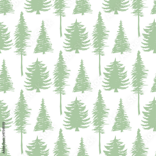 Trees silhouette seamless patten. Vector ecology backdrop.