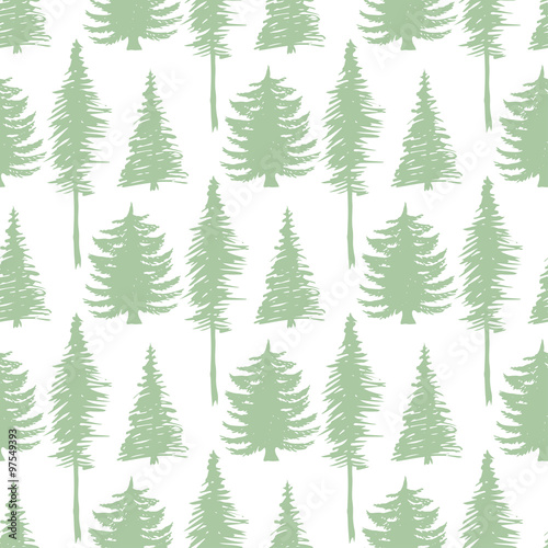 Trees silhouette seamless patten. Vector ecology backdrop.