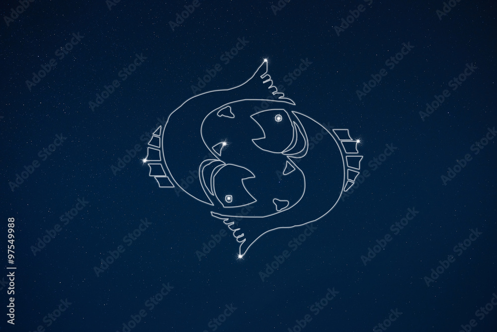 Horoscope zodiac sign Pisces in dark sky Horoscope zodiac sign Pisces in dark sky
