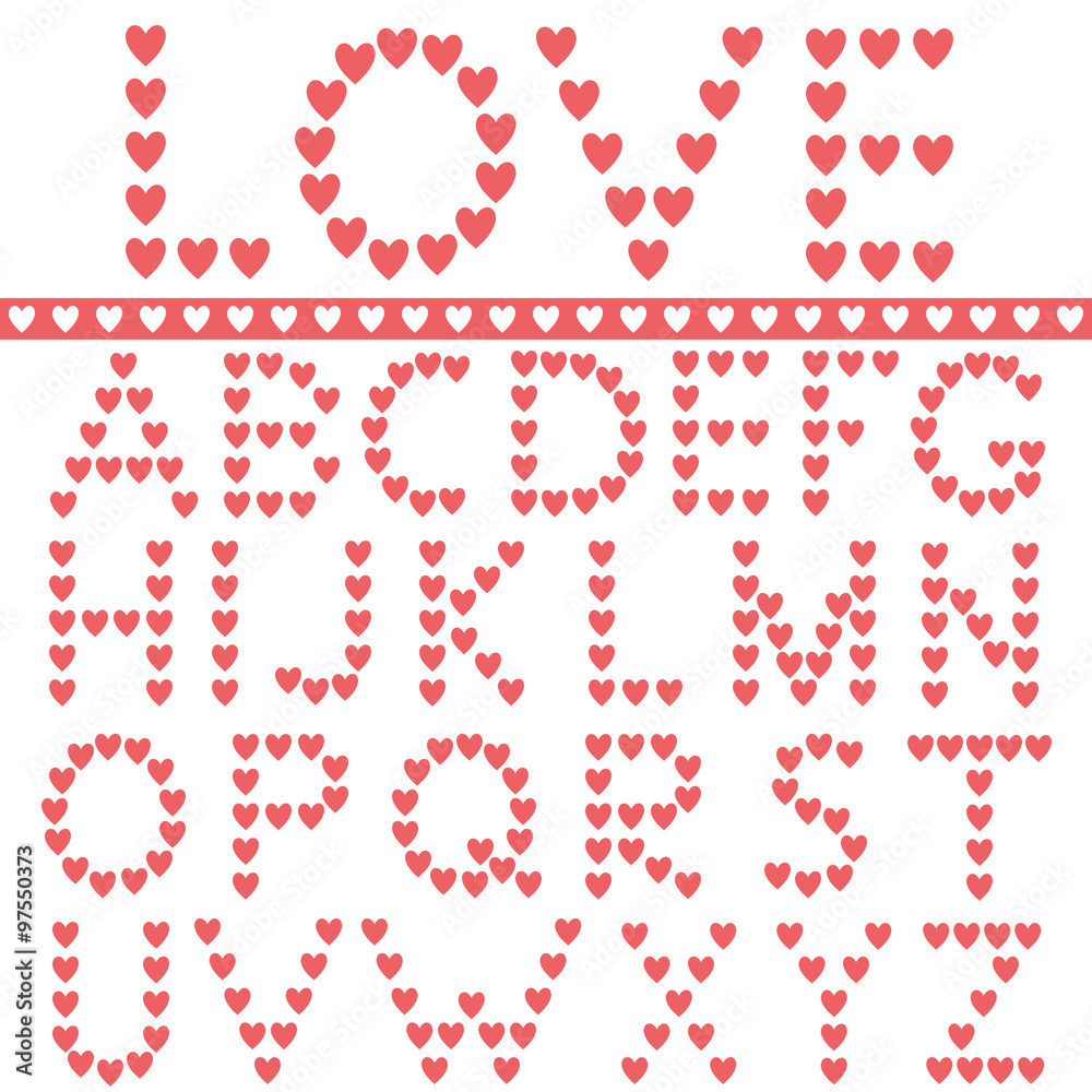 Red hearts alphabet