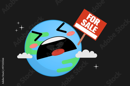 Sad earth vector illustration
