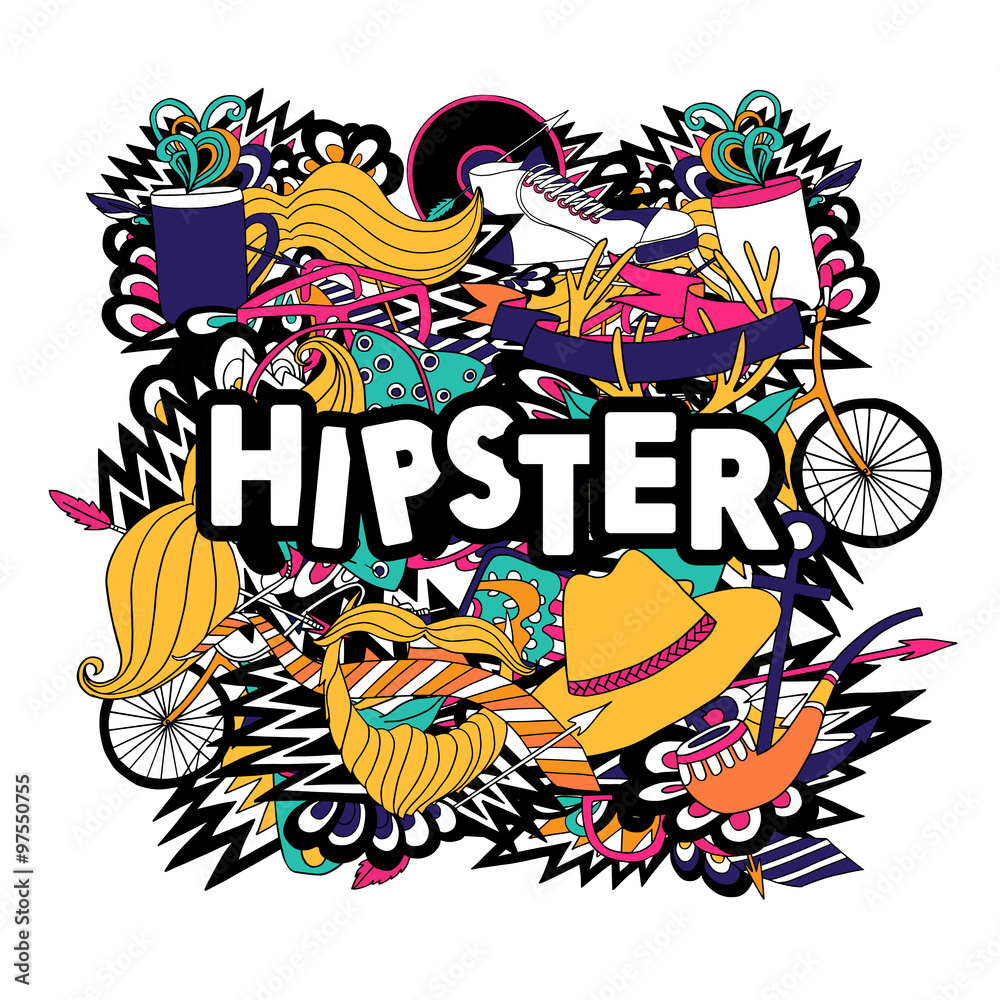 Hipster lifestyle symbols composition flat poster