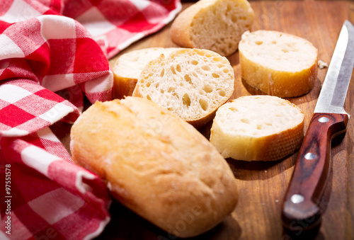 fresh bread on wooden board