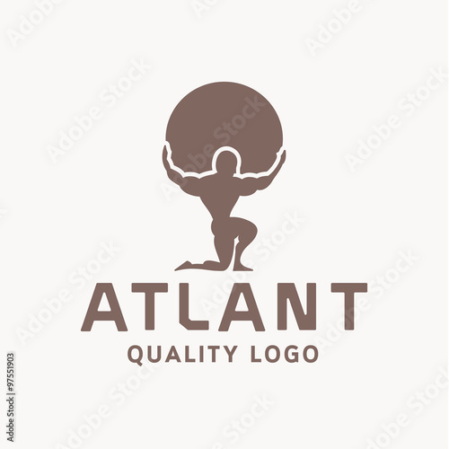 Atlant Atlas holds earth quality stylized logo for your company vector trendy style flat