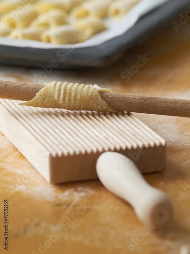 Creating the  fresh home made italian pasta Garganelli