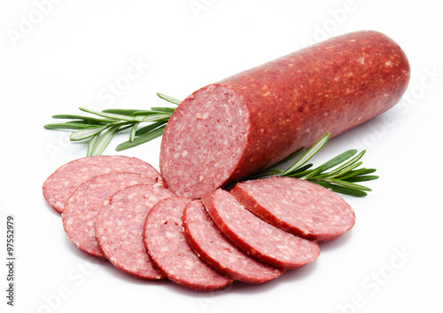 Fotografia Smoked sausage salami isolated