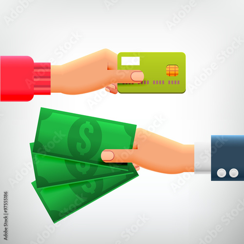 Hand with Credit Card and Hand with Cash