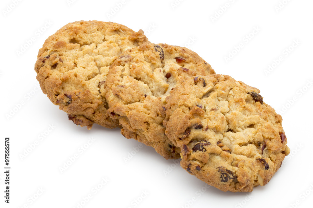 Oatmeal cookies with cranberries on a white background. Oatmeal cookies with cranberries on a white background.