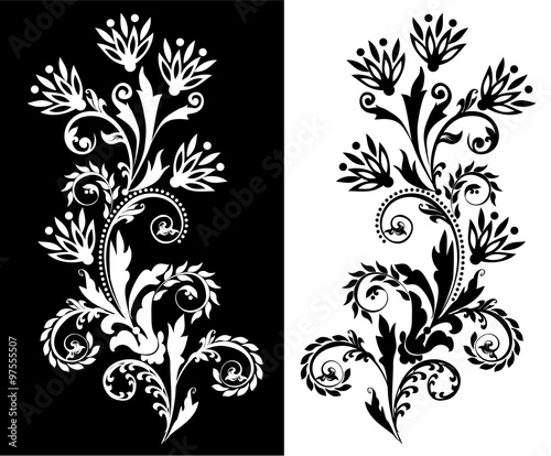 Fototapeta Naklejka Na Ścianę i Meble -  Vector floral pattern in the form of a silhouette in a vintage style.