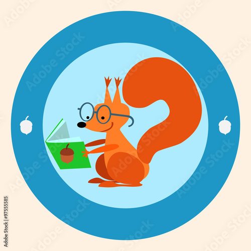 Squirrel the schoolgirl reading a book