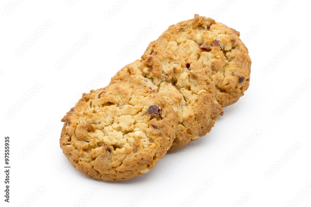 Oatmeal cookies with cranberries on a white background. Oatmeal cookies with cranberries on a white background.