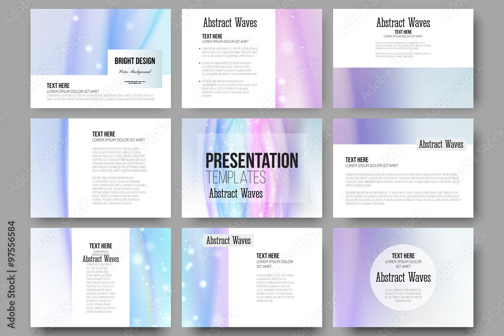 Set of 9 templates for presentation slides. Abstract wave vector background Set of 9 templates for presentation slides. Abstract wave vector background