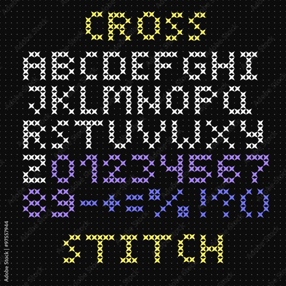 The Latin alphabet. Large English letters. Cross-stitch.